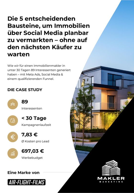 Titelseite der Fallstudie: Die 5 entscheidenden Bausteine, um Immobilien über Social Media planbar zu vermarkten