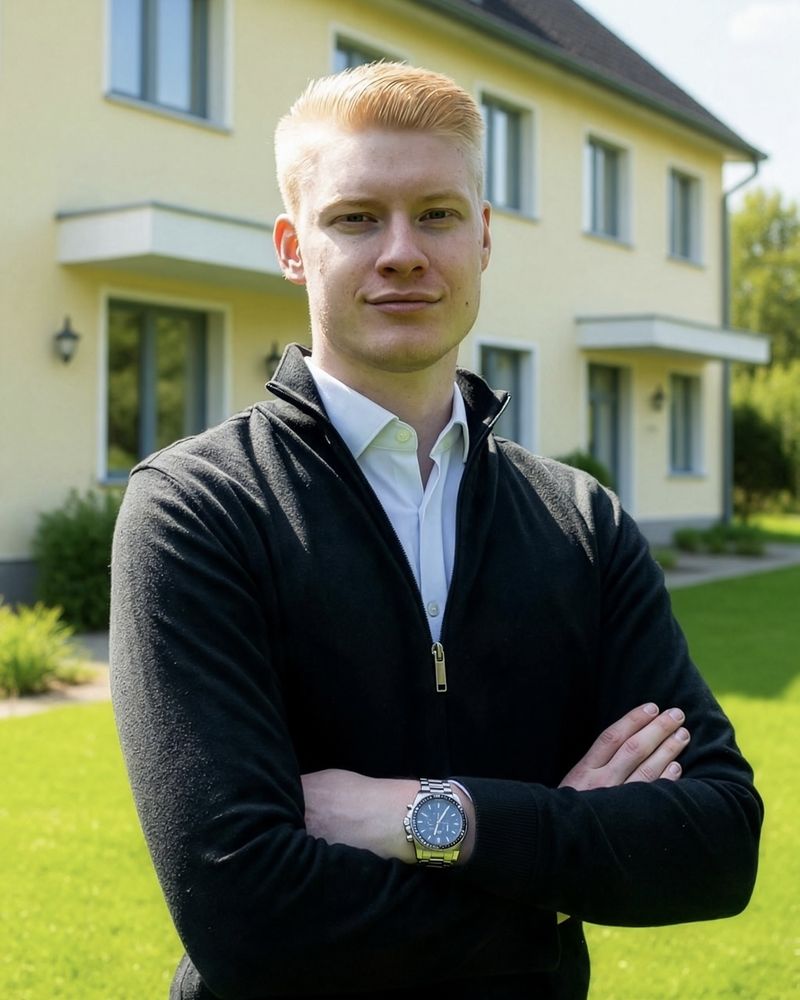 Lucas von Makler Marketing vor einem Einfamilienhaus
